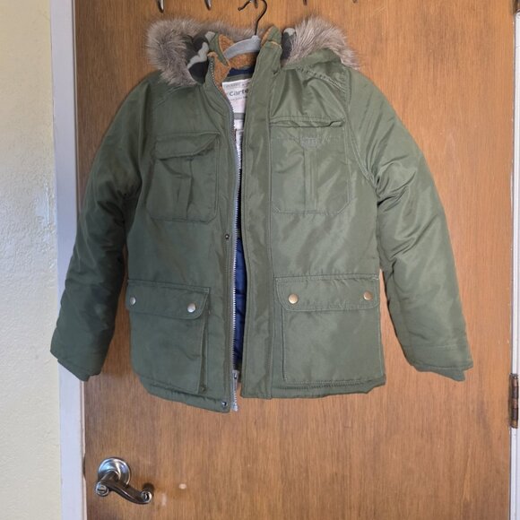 Carter’s Baby Boys Faux Fur Hooded Parka Winter Coat Green Boys Size 8 - Picture 9 of 9